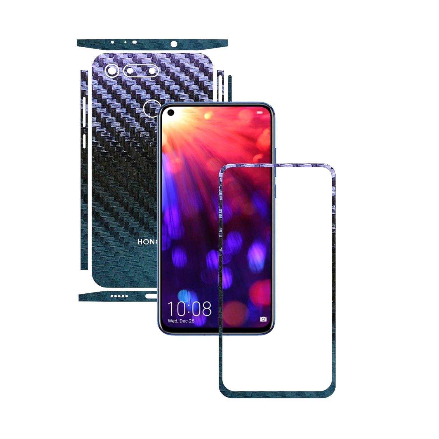 Folie Protectie Carbon Skinz pentru Huawei Honor View20 - Carbon Cameleon Split Cut, Skin Adeziv Full Body Cover pentru Rama Ecran, Carcasa Spate si Laterale