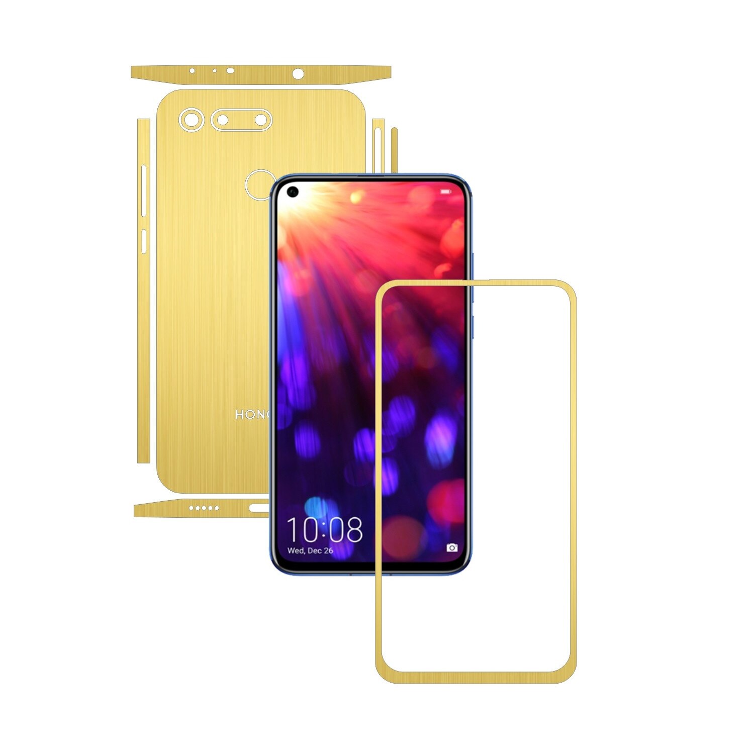 Folie Protectie Carbon Skinz pentru Huawei Honor View20 - Brushed Auriu Split Cut, Skin Adeziv Full Body Cover pentru Rama Ecran, Carcasa Spate si Laterale