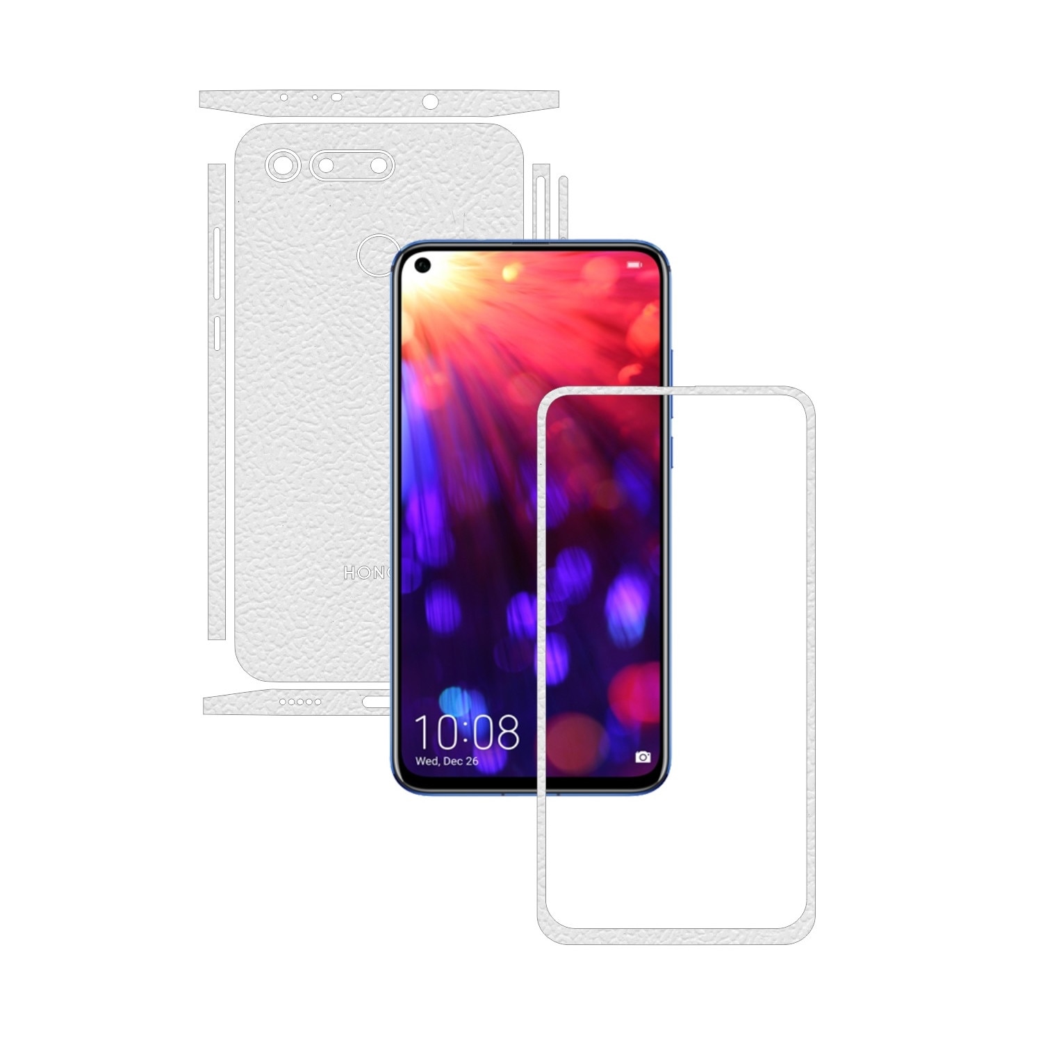 Folie Protectie Carbon Skinz pentru Huawei Honor View20 - Piele Alba Split Cut, Skin Adeziv Full Body Cover pentru Rama Ecran, Carcasa Spate si Laterale