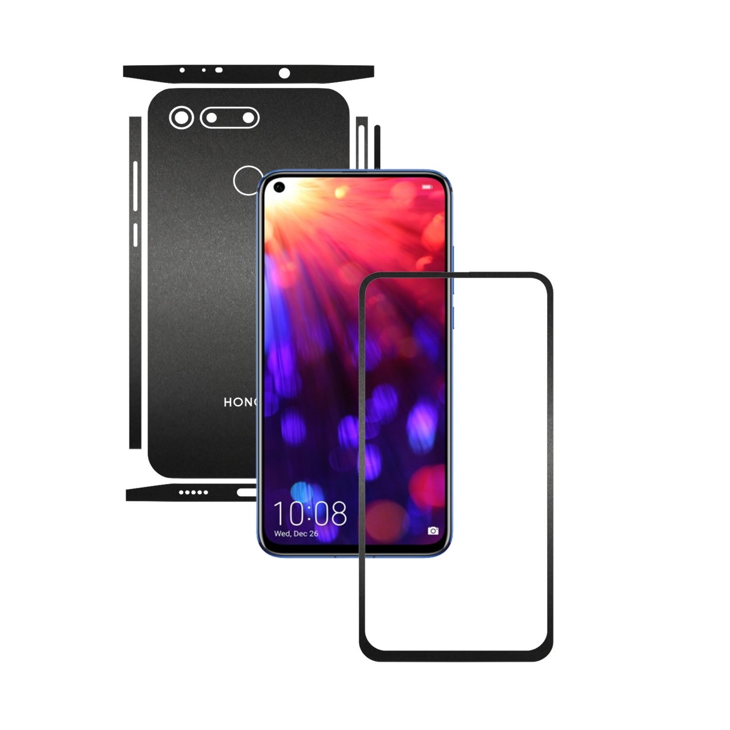 Folie Protectie Carbon Skinz pentru Huawei Honor View20 - Negru Mat Split Cut, Skin Adeziv Full Body Cover pentru Rama Ecran, Carcasa Spate si Laterale