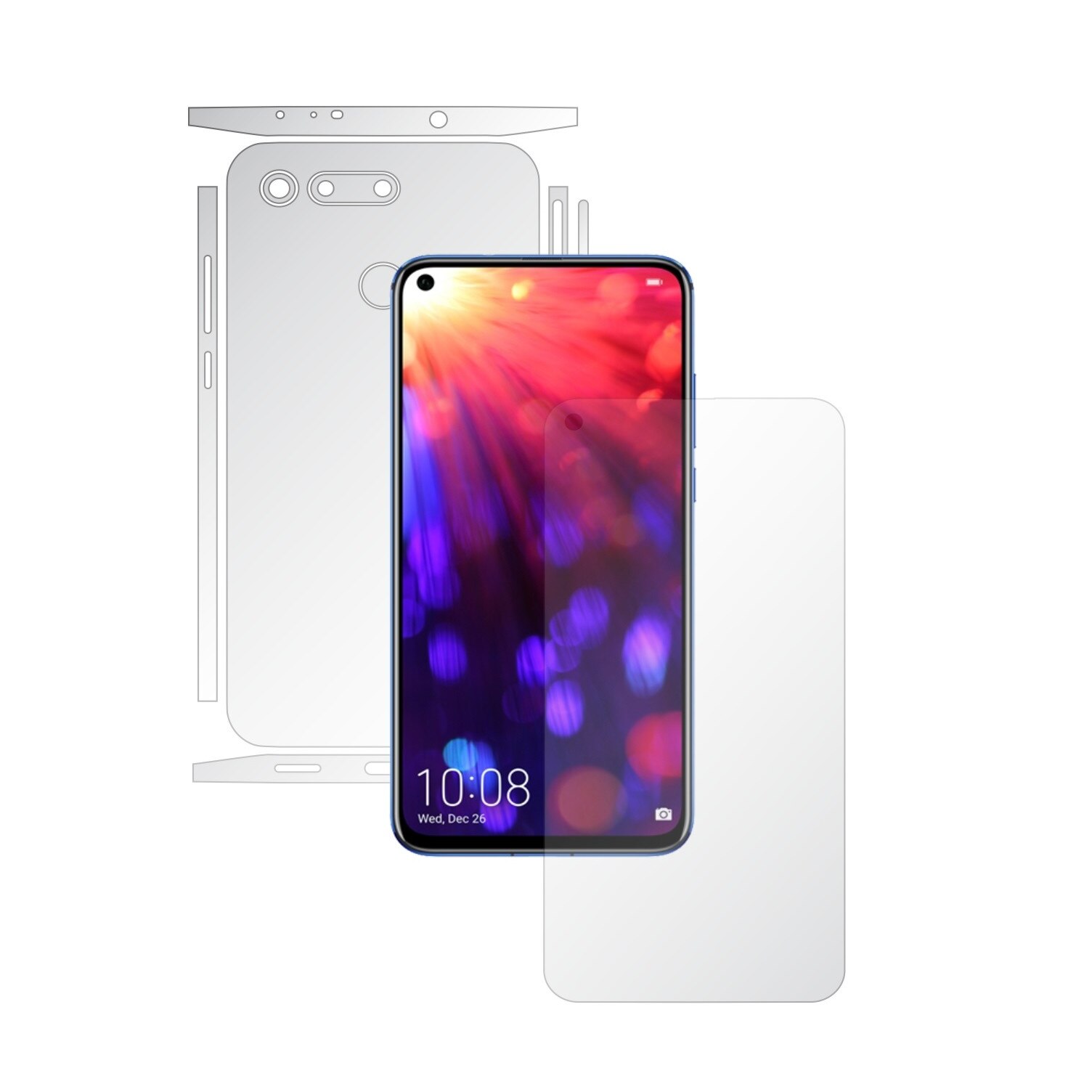 Folie Full Body Invisible Skinz HD pentru Huawei Honor View20 - Folie Protectie Siliconica Ultra-Clear cu taiere Split Cut pentru Ecran, Carcasa Spate si Laterale, Skin Adeziv Transparent, Edge to Edge Cover
