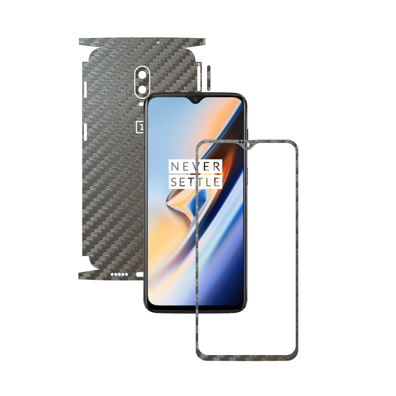 Folie Protectie Carbon Skinz pentru OnePlus 6T - Carbon Gri Argintiu 360 Cut, Skin Adeziv Full Body Cover pentru Rama Ecran, Carcasa Spate si Laterale