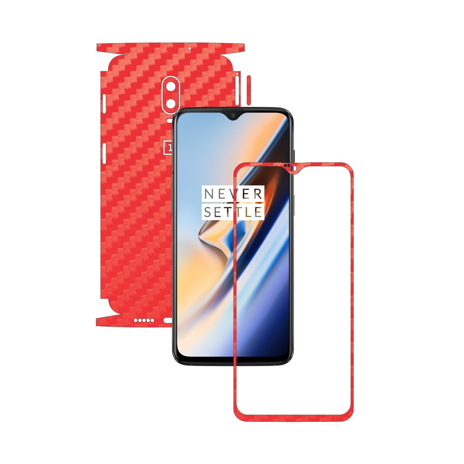 Folie Protectie Carbon Skinz pentru OnePlus 6T - Carbon Rosu 360 Cut, Skin Adeziv Full Body Cover pentru Rama Ecran, Carcasa Spate si Laterale