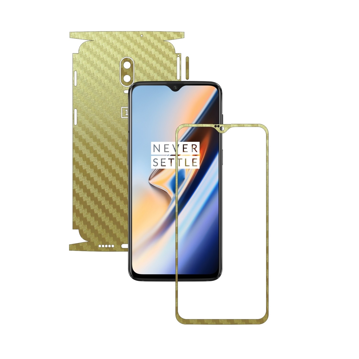 Folie Protectie Carbon Skinz pentru OnePlus 6T - Carbon Auriu 360 Cut, Skin Adeziv Full Body Cover pentru Rama Ecran, Carcasa Spate si Laterale