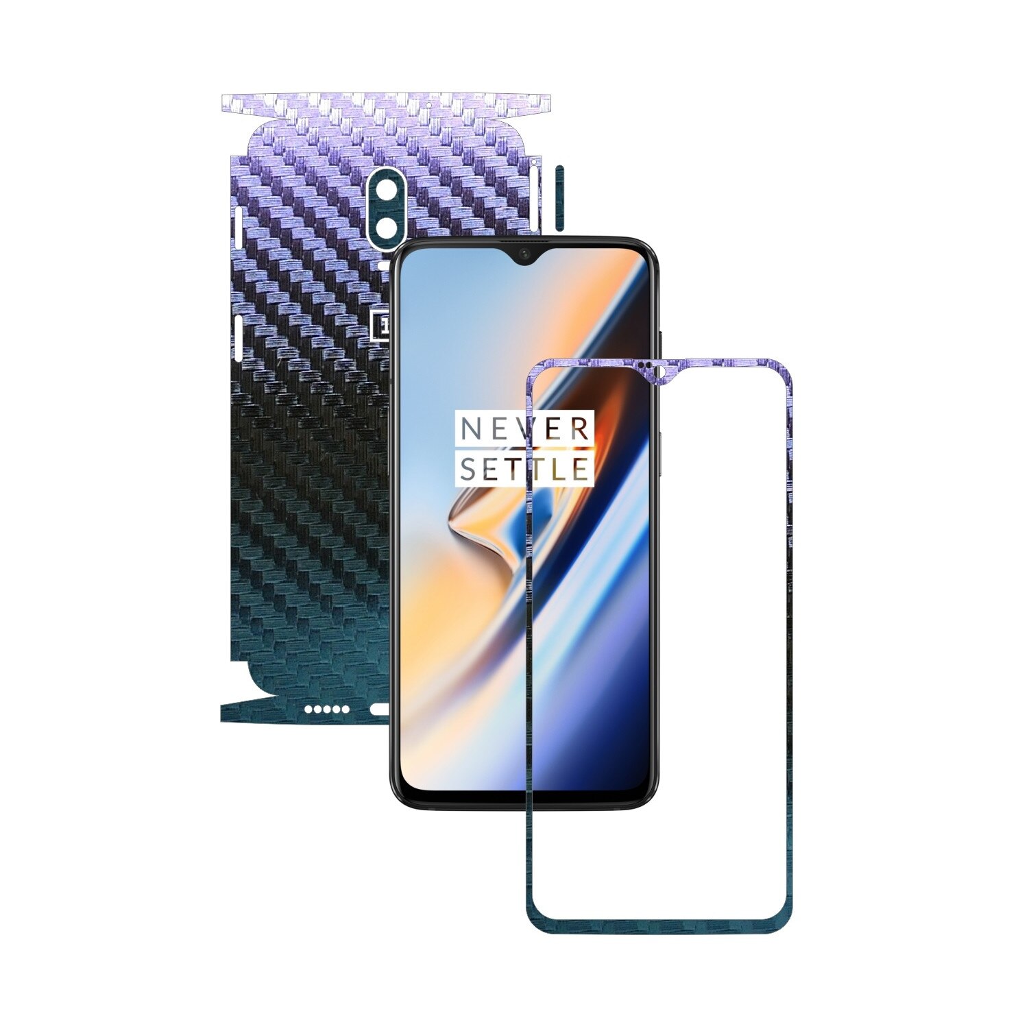 Folie Protectie Carbon Skinz pentru OnePlus 6T - Carbon Cameleon 360 Cut, Skin Adeziv Full Body Cover pentru Rama Ecran, Carcasa Spate si Laterale