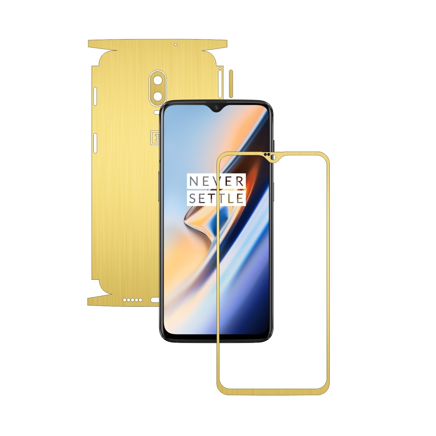 Folie Protectie Carbon Skinz pentru OnePlus 6T - Brushed Auriu 360 Cut, Skin Adeziv Full Body Cover pentru Rama Ecran, Carcasa Spate si Laterale