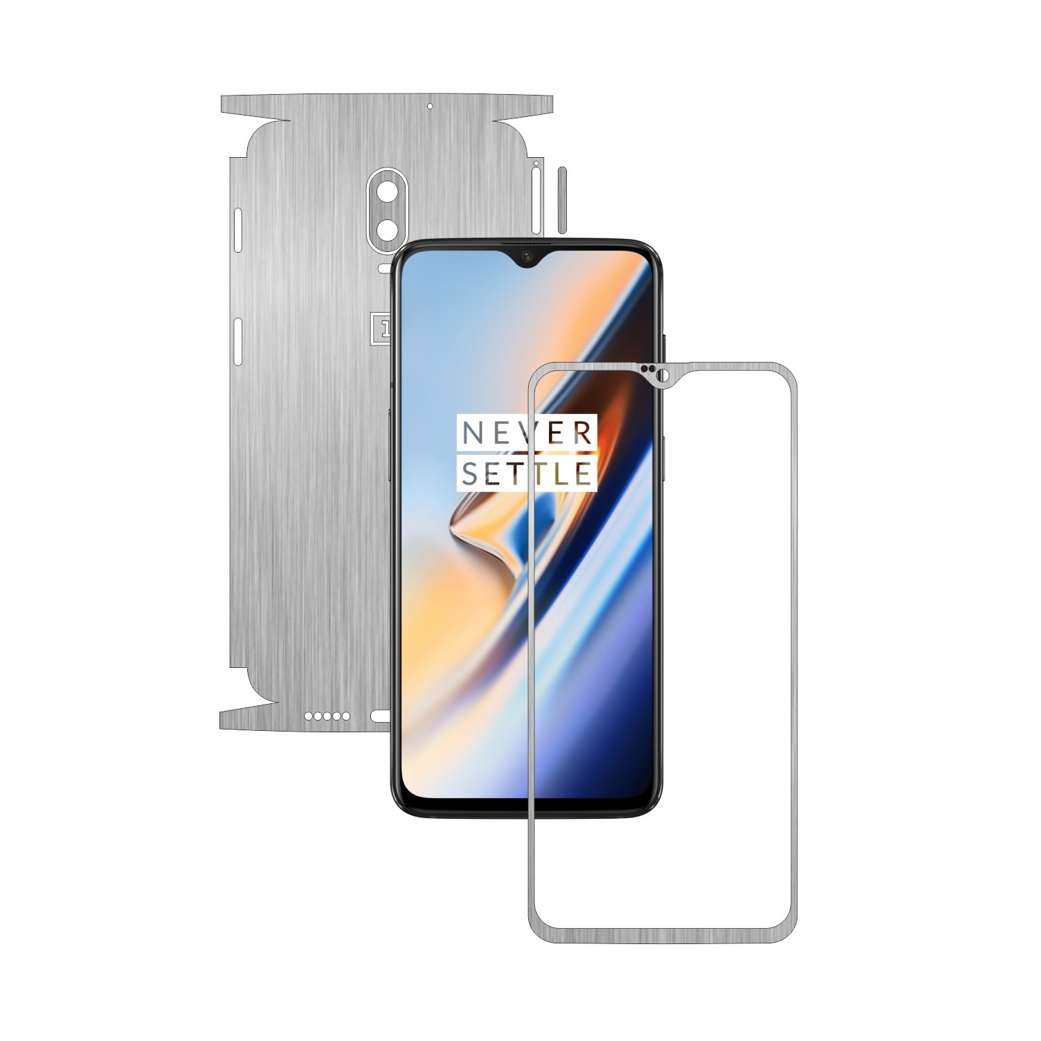 Folie Protectie Carbon Skinz pentru OnePlus 6T - Brushed Argintiu 360 Cut, Skin Adeziv Full Body Cover pentru Rama Ecran, Carcasa Spate si Laterale
