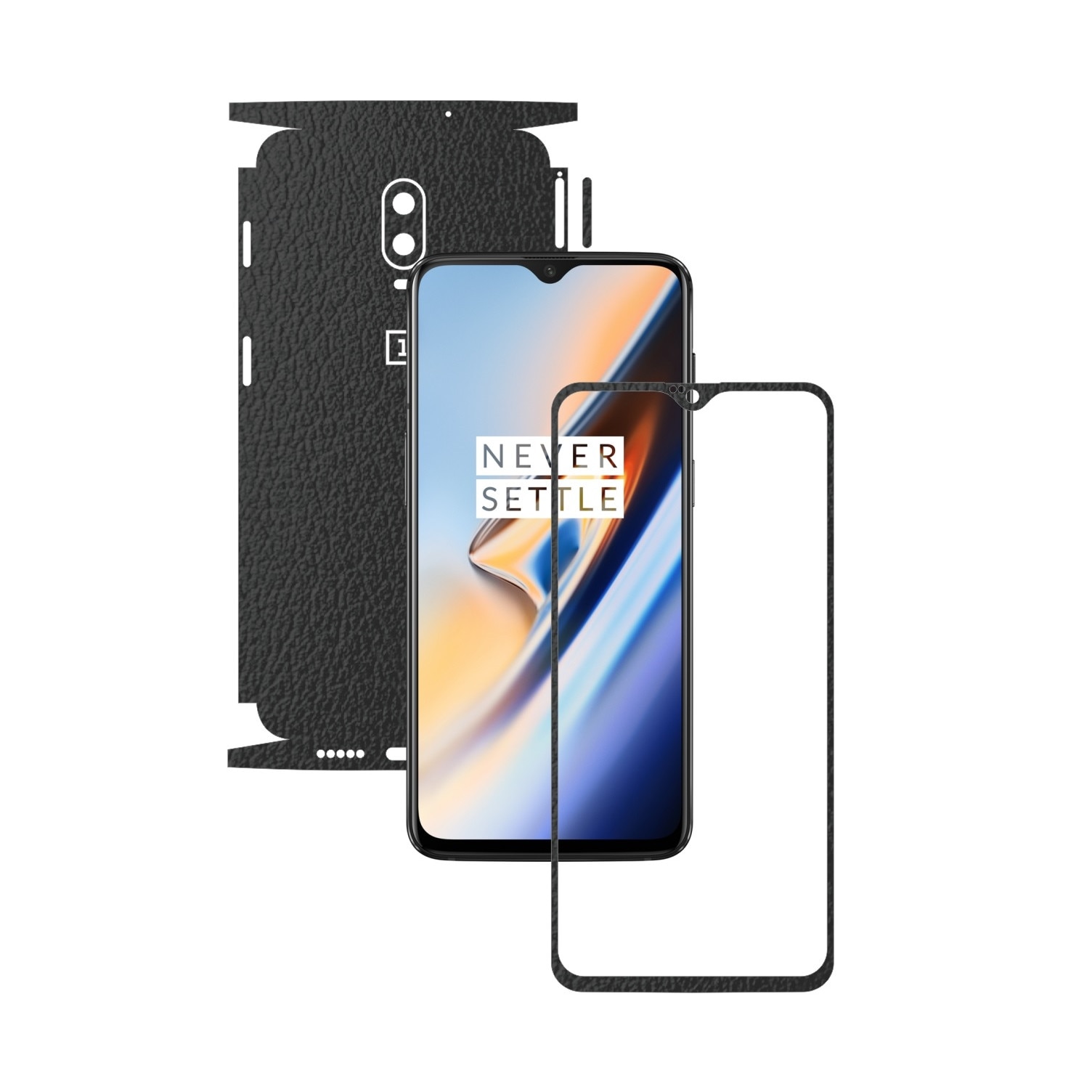 Folie Protectie Carbon Skinz pentru OnePlus 6T - Piele Neagra 360 Cut, Skin Adeziv Full Body Cover pentru Rama Ecran, Carcasa Spate si Laterale