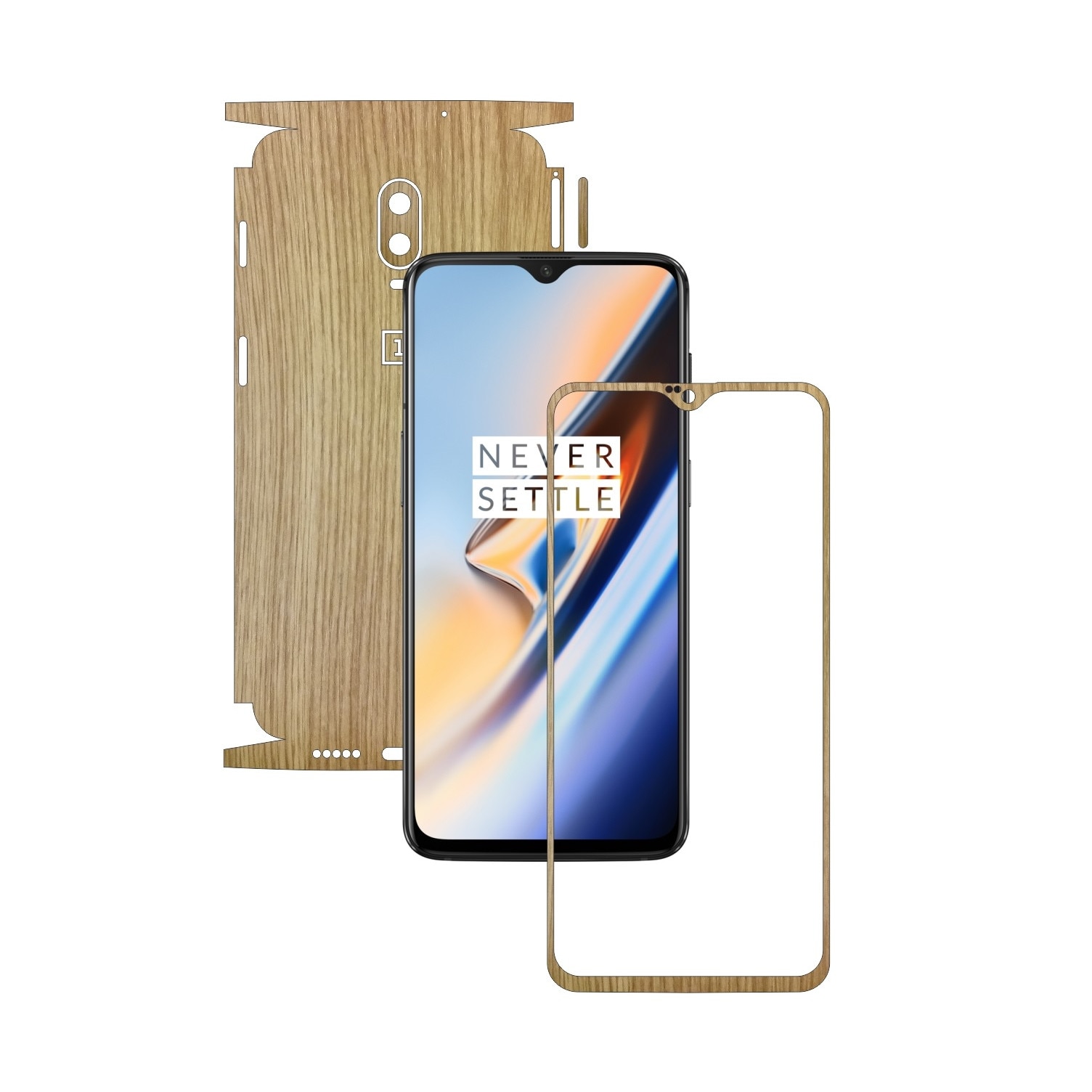 Folie Protectie Carbon Skinz pentru OnePlus 6T - Lemn Stejar 360 Cut, Skin Adeziv Full Body Cover pentru Rama Ecran, Carcasa Spate si Laterale