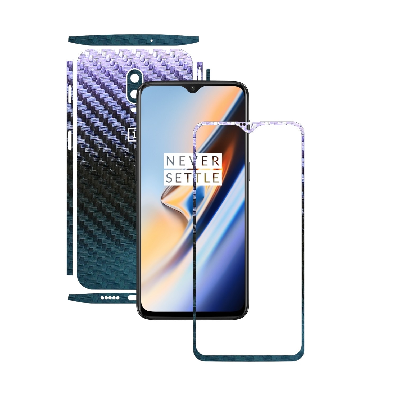 Folie Protectie Carbon Skinz pentru OnePlus 6T - Carbon Cameleon Split Cut, Skin Adeziv Full Body Cover pentru Rama Ecran, Carcasa Spate si Laterale