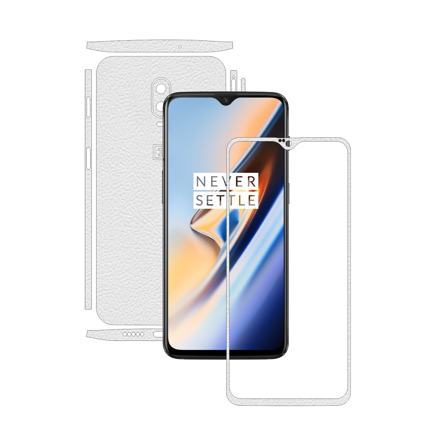 Folie Protectie Carbon Skinz pentru OnePlus 6T - Piele Alba Split Cut, Skin Adeziv Full Body Cover pentru Rama Ecran, Carcasa Spate si Laterale