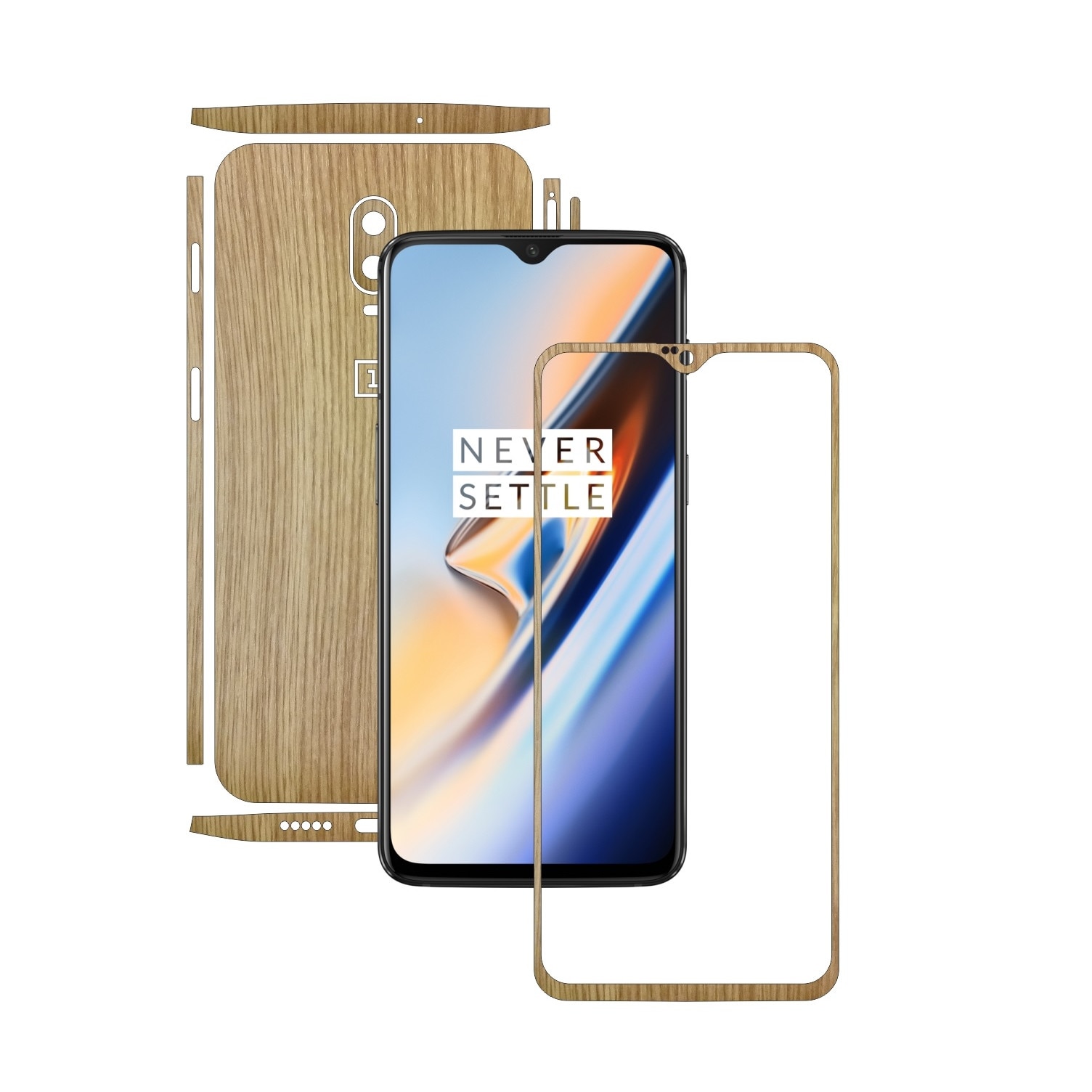 Folie Protectie Carbon Skinz pentru OnePlus 6T - Lemn Stejar Split Cut, Skin Adeziv Full Body Cover pentru Rama Ecran, Carcasa Spate si Laterale