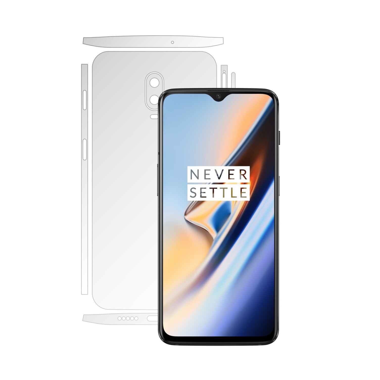 Folie Protectie spate Invisible Skinz HD pentru OnePlus 6T - Folie Siliconica Ultra-Clear cu taiere Split Cut pentru Carcasa Spate si Laterale, Skin Adeziv Transparent, Edge to Edge Full Case Cover