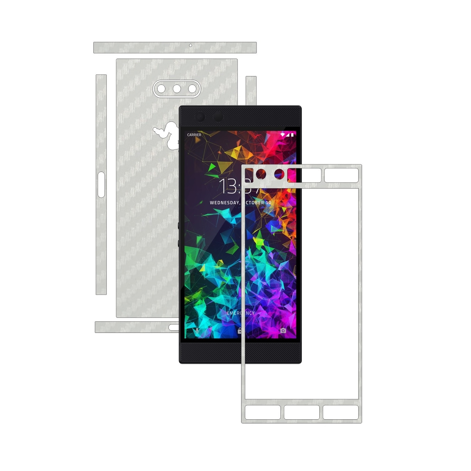 Folie Protectie Carbon Skinz pentru Razer Phone 2 - Carbon Alb Split Cut, Skin Adeziv Full Body Cover pentru Rama Ecran, Carcasa Spate si Laterale
