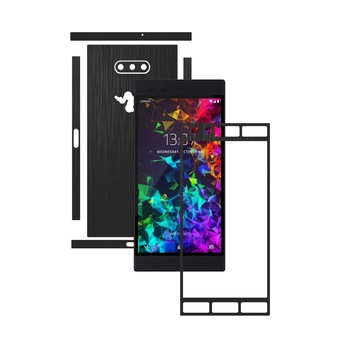 Folie Protectie Carbon Skinz pentru Razer Phone 2 - Brushed Negru Split Cut, Skin Adeziv Full Body Cover pentru Rama Ecran, Carcasa Spate si Laterale