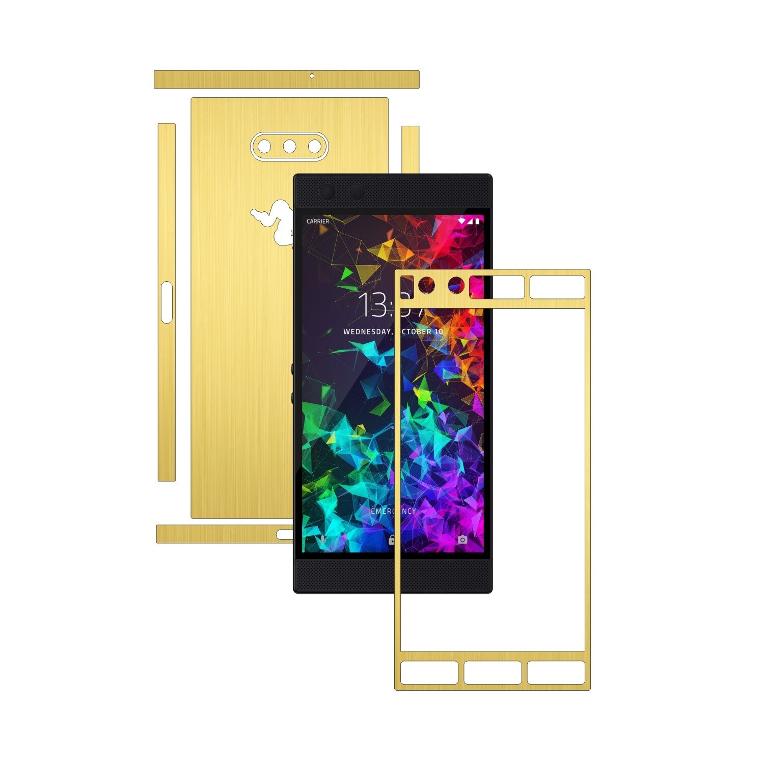 Folie Protectie Carbon Skinz pentru Razer Phone 2 - Brushed Auriu Split Cut, Skin Adeziv Full Body Cover pentru Rama Ecran, Carcasa Spate si Laterale