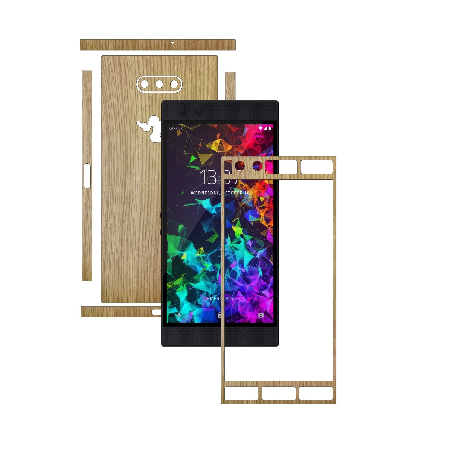 Folie Protectie Carbon Skinz pentru Razer Phone 2 - Lemn Stejar Split Cut, Skin Adeziv Full Body Cover pentru Rama Ecran, Carcasa Spate si Laterale