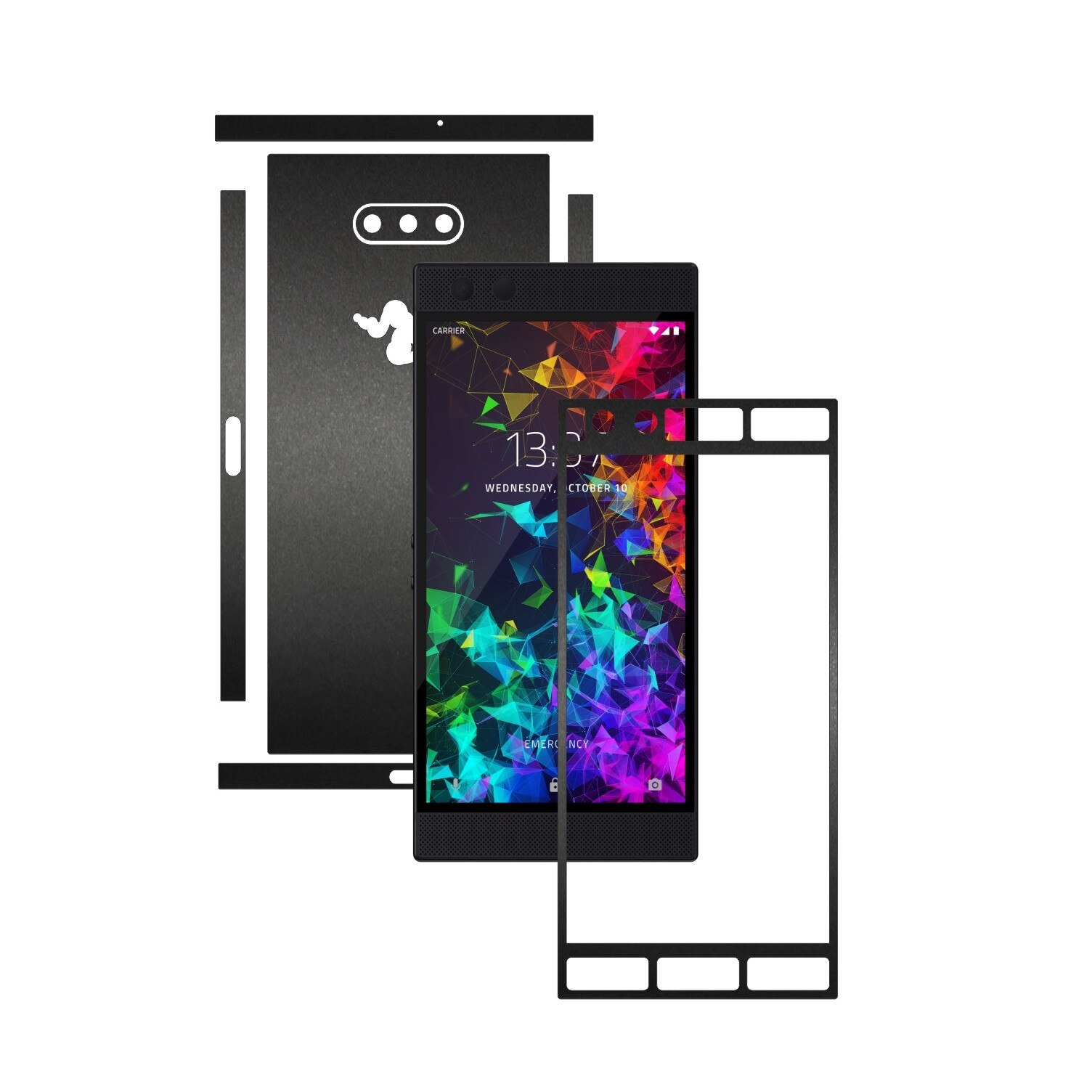 Folie Protectie Carbon Skinz pentru Razer Phone 2 - Negru Mat Split Cut, Skin Adeziv Full Body Cover pentru Rama Ecran, Carcasa Spate si Laterale