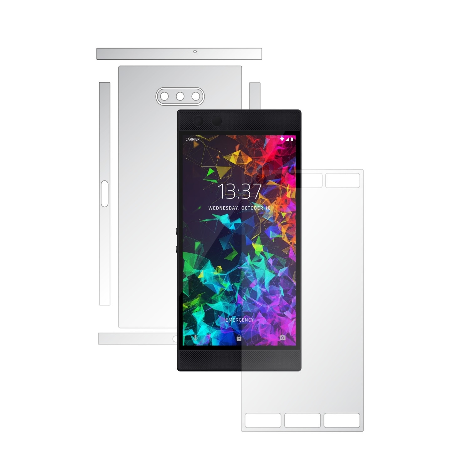 Folie Full Body Invisible Skinz HD pentru Razer Phone 2 - Folie Protectie Siliconica Ultra-Clear cu taiere Split Cut pentru Ecran, Carcasa Spate si Laterale, Skin Adeziv Transparent, Edge to Edge Cover