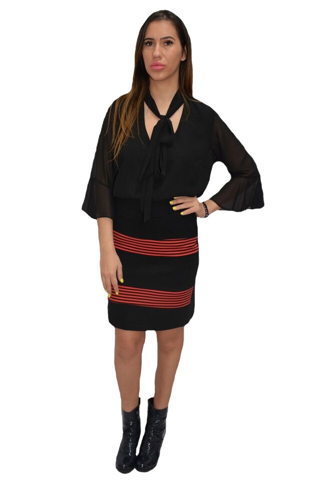 Fusta moderna office, cu dungi,D&J Exclusive, Negru