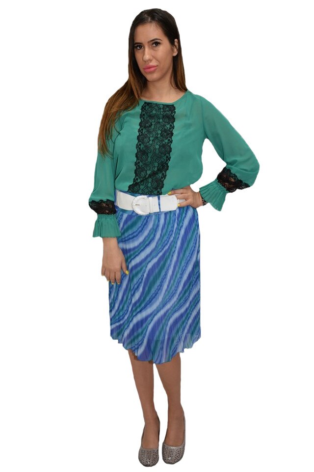 Fusta primavara/vara,cu imprimeu in dungi,de voal,D&J Exclusive, Albastru