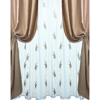 Set doua draperii si perdea Coffee Leafs by Liz Line-SDP15 Set doua draperii si perdea Coffee Leafs by Liz Line-SDP15