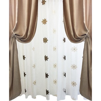 Set doua draperii si perdea Coffee Flowers by Liz Line-SDP14 Set doua draperii si perdea Coffee Flowers by Liz Line-SDP14