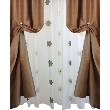 Set doua draperii si perdea Cognac Flowers by Liz Line-SDP21 Set doua draperii si perdea Cognac Flowers by Liz Line-SDP21