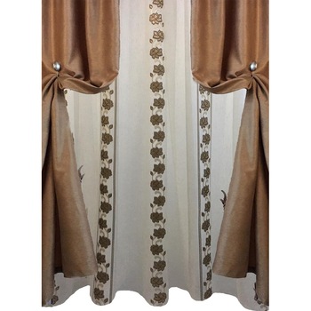 Set doua draperii si perdea Chocolate Flowers by Liz Line-SDP23 Set doua draperii si perdea Chocolate Flowers by Liz Line-SDP23
