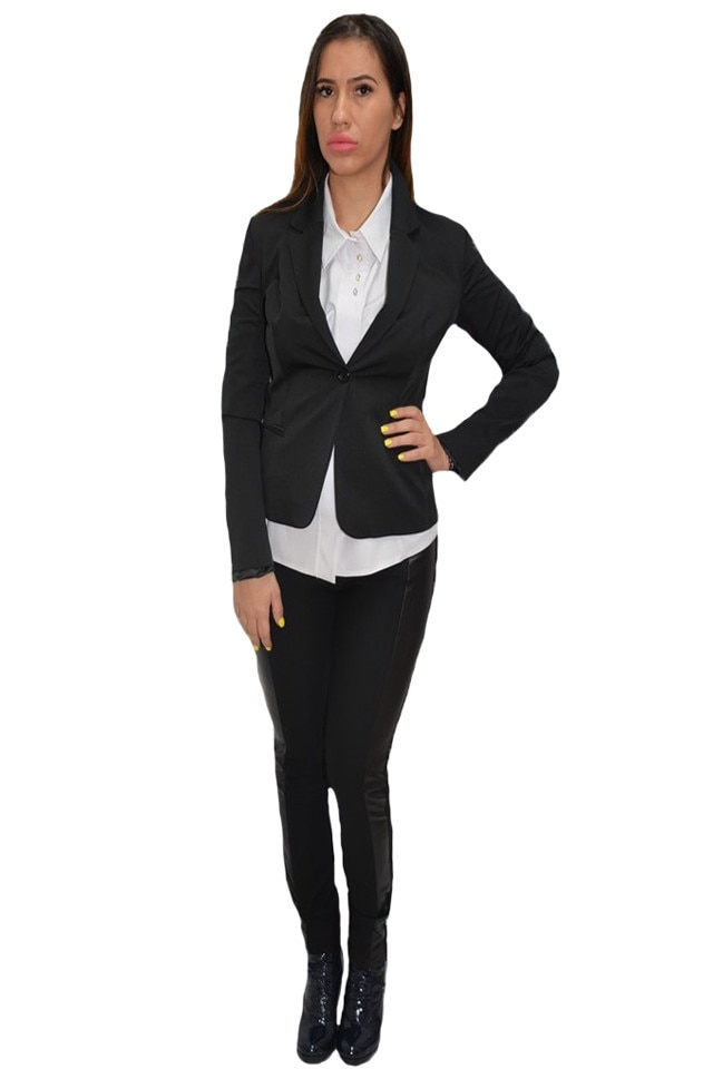 Sacou dama, office, model simplu, cambrat in talie, D&J Exclusive, Negru