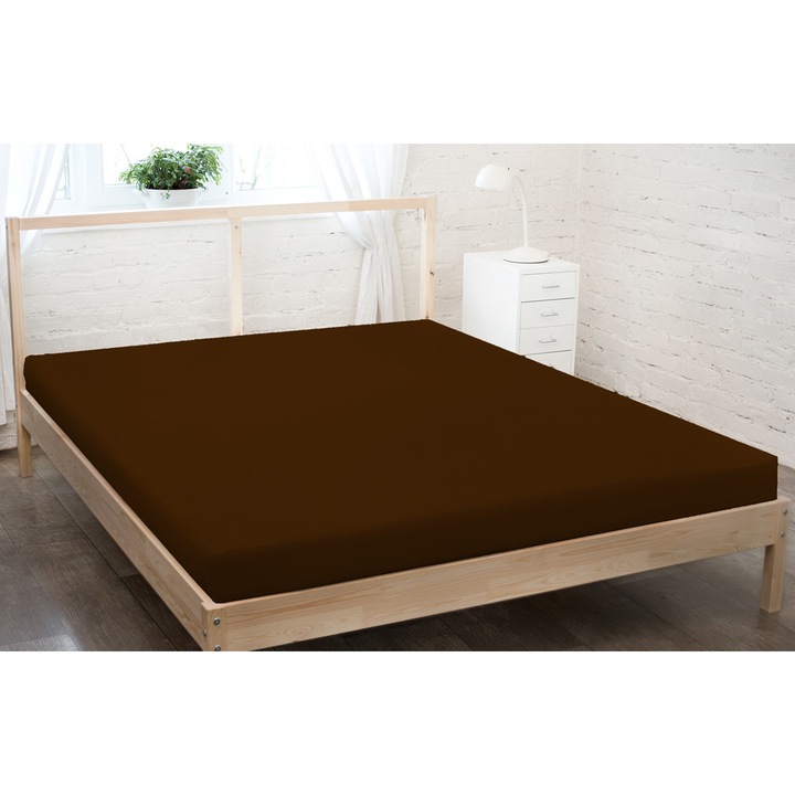 Cearceaf de pat cu elastic, Bumbac/Poliester, 120x200 cm, Maro inchis