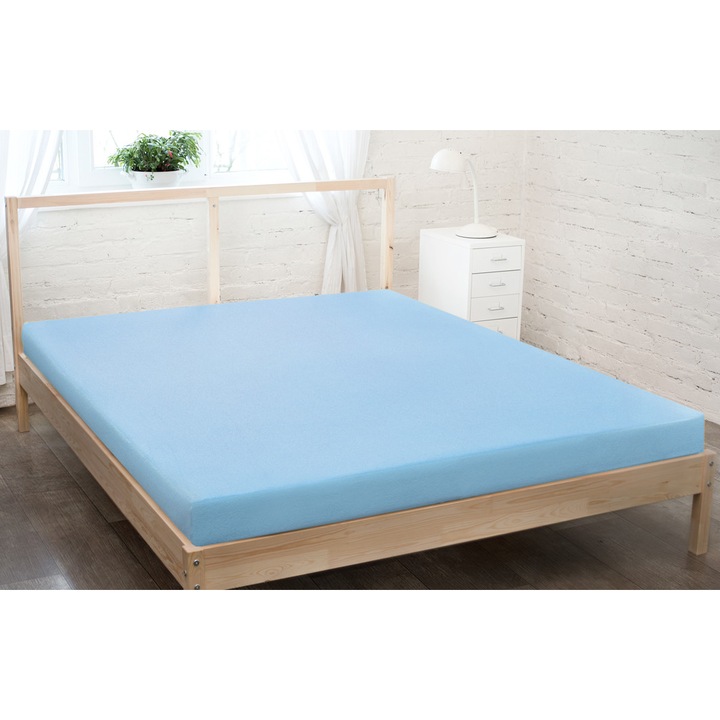 Cearceaf cu banda elastica Kz, Bumbac/Poliester, 90 x 200 cm, Bleu