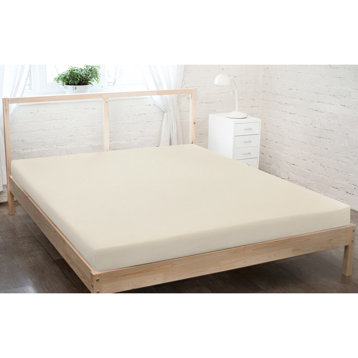 Cearceaf de pat cu elastic, Bumbac/Poliester, 180x200 cm, Ecru