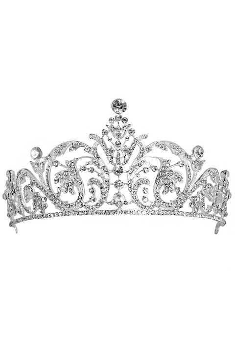 Tiara eleganta, model Snow Lilies, ramurele si flori cu cristale transparente, Argintiu