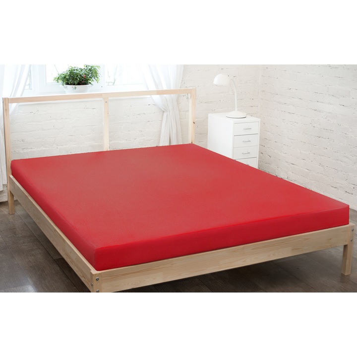 Cearceaf cu banda elastica Kz, Bumbac/Poliester, 90 x 200 cm, Rosu