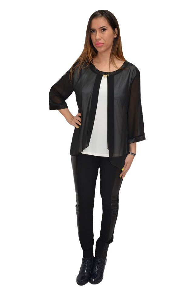 Bluza eleganta, lejera, din voal, D&J Exclusive, Alb - Negru