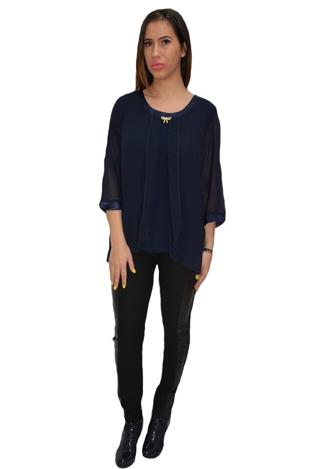 Bluza dama, lejera, model simplu, din voal, D&J Exclusive, Bleumarin