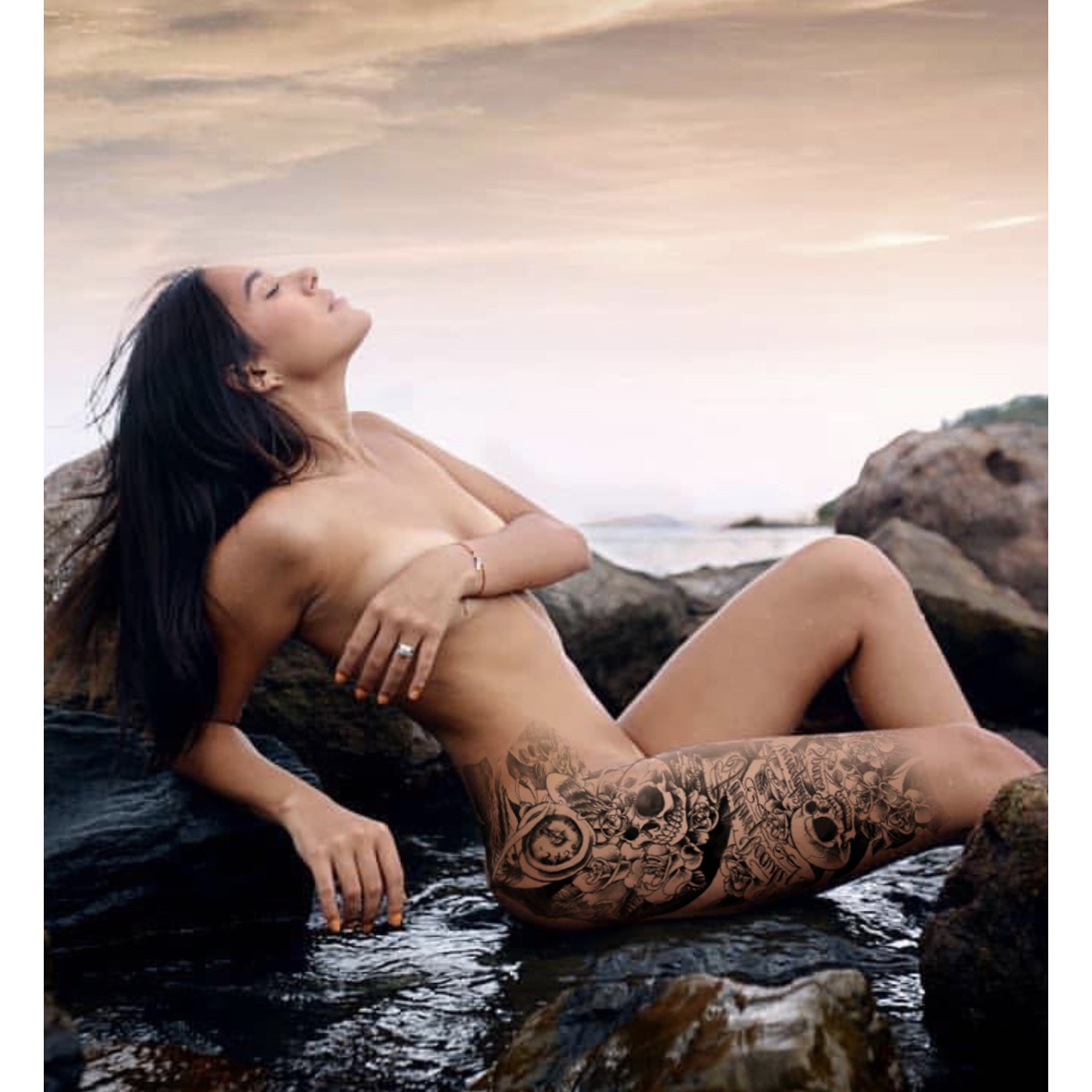 Tatuaj temporar-TIME ROSE DEATH, impermeabil, bratul complet si Extra mare, Pentru brate sau piciore si corp, Dimensiune 17.8x 48cm