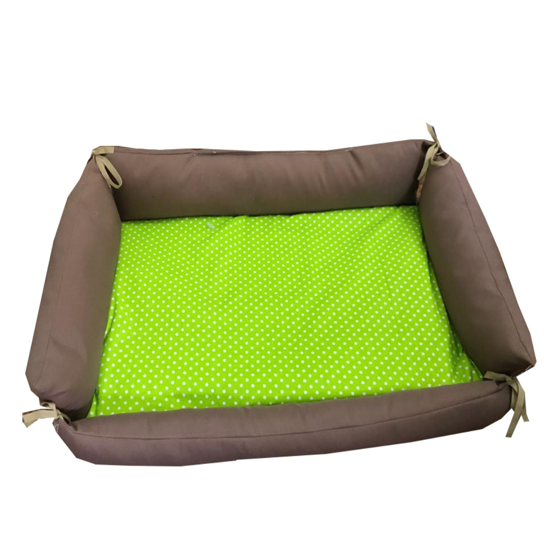 Culcus multifunctional impermeabil cu saltea pentru caini si pisici Deseda marime M Bulinute pe verde