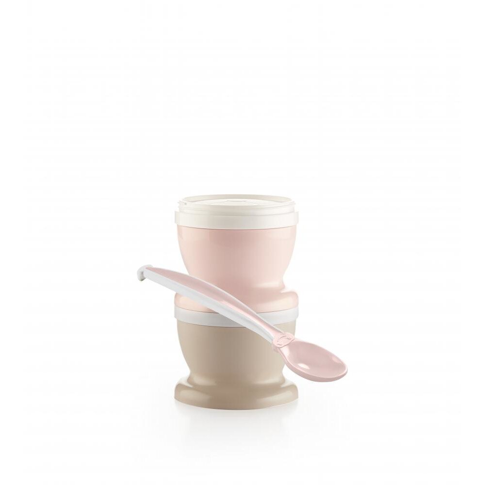 Set 2 recipiente cu capac si lingurita Thermobaby Powder Pink