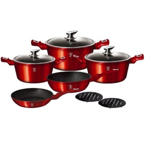 Set oale 10 piese din aluminiu forjat cu interiorul din 3 straturi de marmura BERLINGER HAUS si tocator din sticla