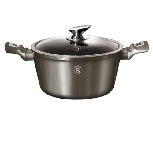 Oala cu capac 28 cm din aluminiu turnat, invelit cu 3 straturi marmorate la interior , Berlinger Haus si set cutite 3 piese