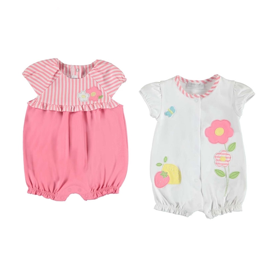 Set pijamale scurte Mayoral cu aplicatii florale pentru bebe fetita, Alb/Roz