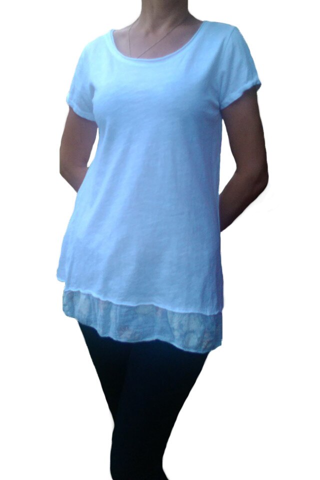 Tricou marime universala,croi cu lungime asimetrica,D&J Exclusive,, Alb, M