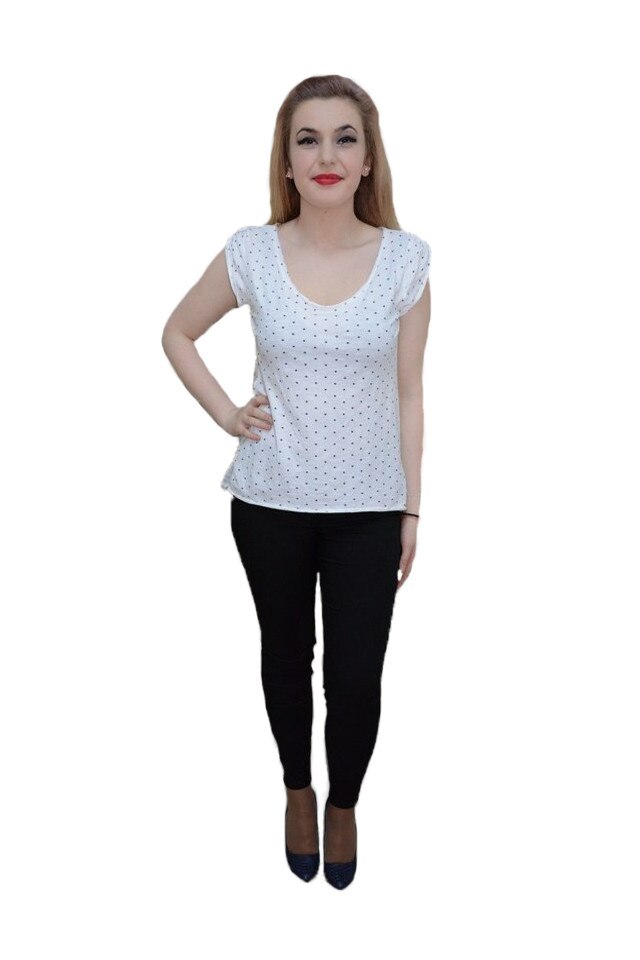 Tricou rafinat de vara,imprimeu negru in fata,D&J Exclusive, Alb