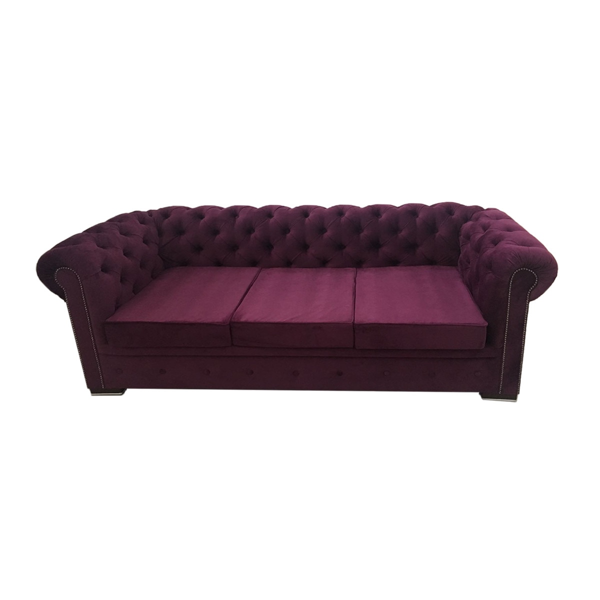 Canapea extensibila Chesterfield, MobAmbient, Mov, material textil, extensie 160 cm, extensie metalica cu lamele de lemn de fag, 220 x 160 cm