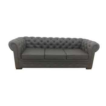 Canapea extensibila Chesterfield, MobAmbient, Gri, piele ecologica, extensie 160 cm, extensie metalica cu lamele de lemn de fag, 220 x 160 cm Canapea extensibila Chesterfield, MobAmbient, Gri, piele ecologica, extensie 160 cm, extensie metalica cu lamele de lemn de fag, 220 x 160 cm
