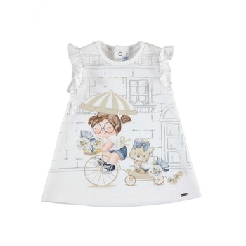 Rochie Mayoral cu desen bebe fetita, Alb/Bej Rochie Mayoral cu desen bebe fetita, Alb/Bej