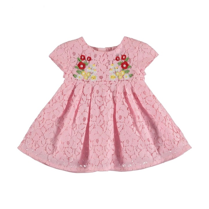 Rochie eleganta Mayoral din dantela broderii florale pentru fetita, roz, 80 cm (12 luni)