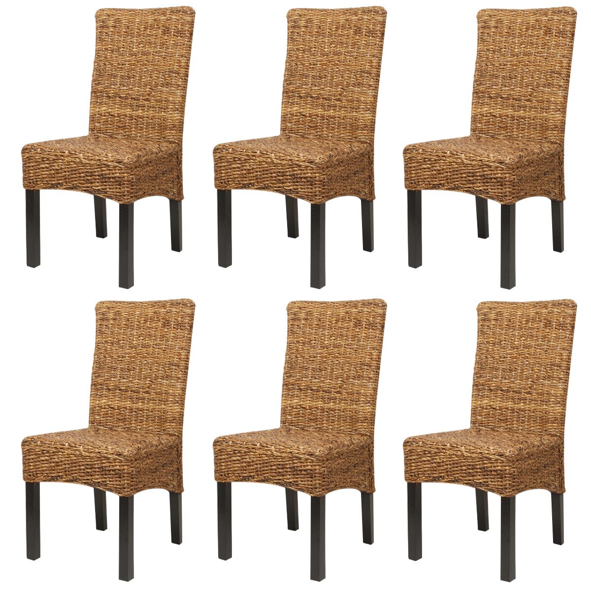 Set de 6 scaune de bucatarie, vidaXL, cadru de lemn si frunze de abaca, Maro, 47 x 50 x 97 cm